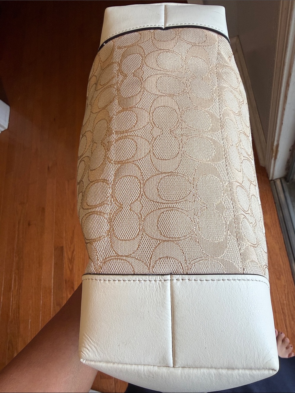 Coach F29958 Signature Jacquard Zip Tote in light khaki and chalk